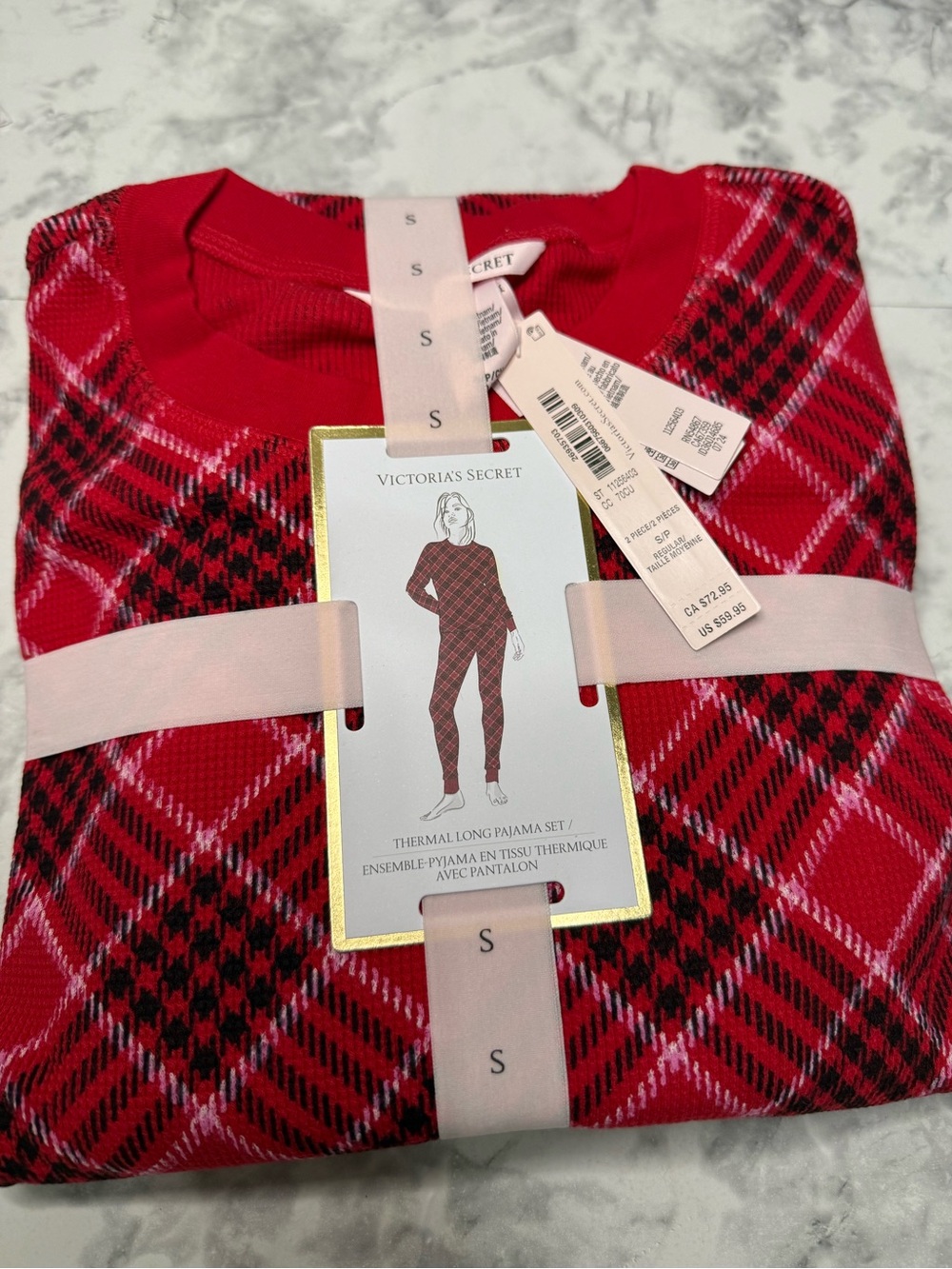 NWT Victoria's Secret Red & Black Plaid Thermal Pajama Set size S